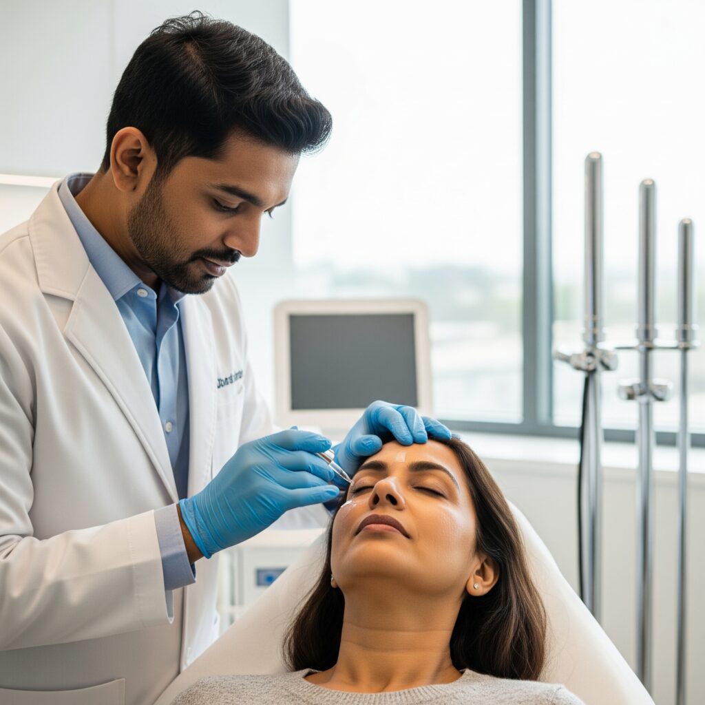 Anti-aging skin treatment performed by a dermatologist in clinic