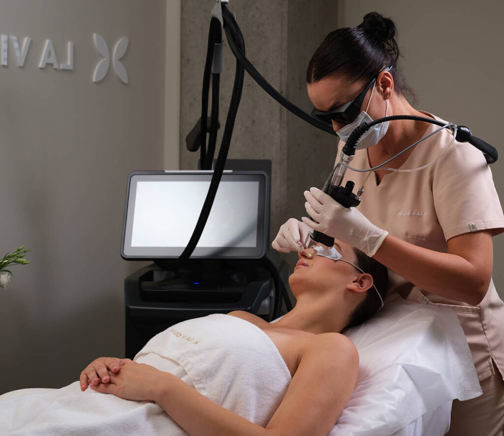 Dermatologist consulting a patient at a modern skin clinic in Korea